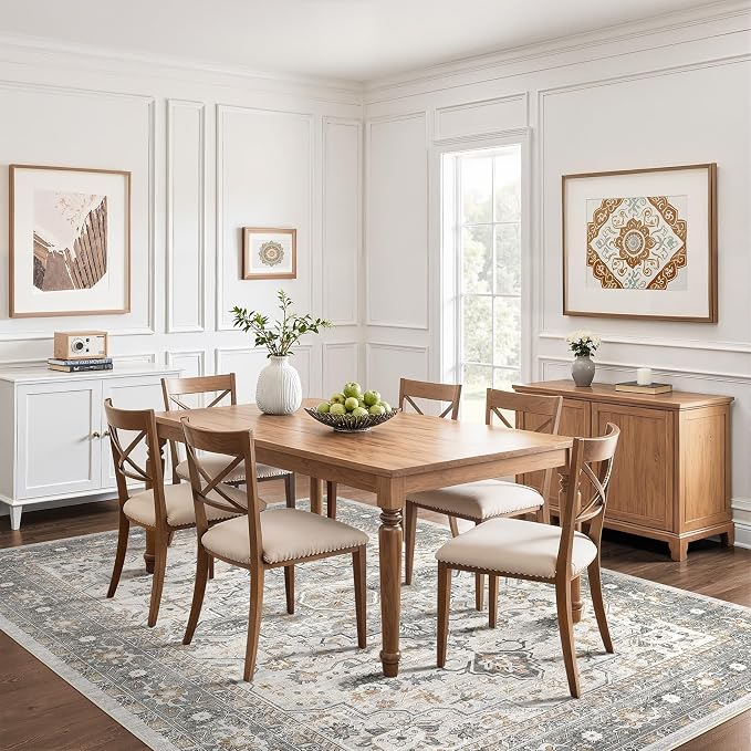 7x10 Area Rug Living Room: Washable Boho Large Neutral Vintage Soft Rugs Stain Resistant Distressed Farmhouse Non-Slip Indoor Floor Carpet for Bedroom Nursery Kids Office Dining Room- Taupe
