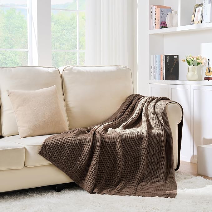 Chunky Knit Brown Throw Blanket for Couch Soft Cozy Knitted Blanket for Sofa Bed,Breathable All-Season Cute Decorative Throw for Living Room,60"x80",Dark Brown