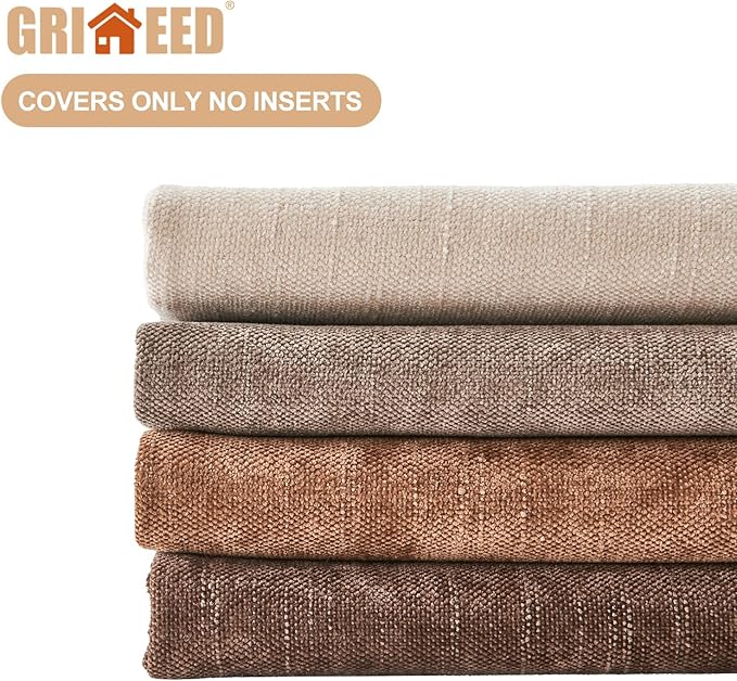 Pack of 4 Throw Pillow Covers 18x18 Inch Chenille Textured Neutral Brown Soft Pillow Covers Solid Decorative Farmhouse Cushion Covers Home Boho Western Decor for Couch Sofa Bed Living Room