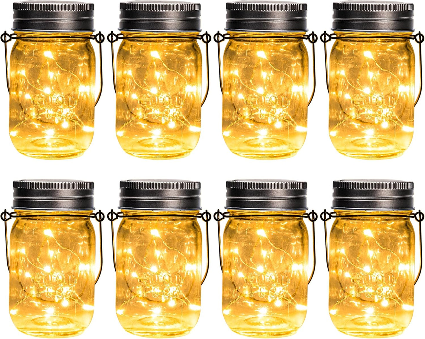 GIGALUMI Solar Mason Jar Lights, 8 Pack 30 Led String Fairy Lights Garden Lights Outdoor Waterproof Hanging Solar Lanterns for Outdoor, Garden, Patio, Lawn, Balcony Decoration