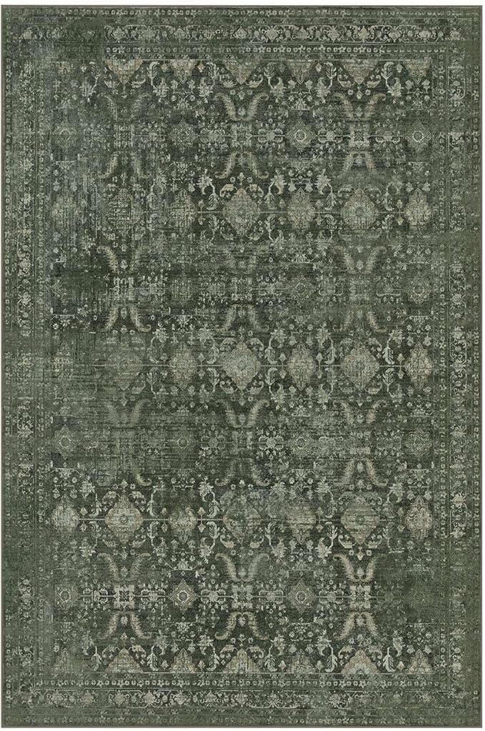 Rugxara 9x12 Area Rugs for Living Room Bedroom, Large Washable Rug, Green Vintage Floral Boho Rug, Non Slip & Low Pile Faux Wool Thin Carpet for Indoor Dining Room and Kids Room(Green 9x12ft)