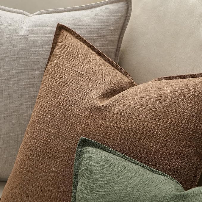 MIULEE Pack of 2 Thick Textured Couch Throw Pillow Covers, Natural Beige Decorative Pillow Covers 22x22, Neutral Linen Cushion Cases for Sofa Bed Living Room Modern Farmhouse Home Decor, No Filling