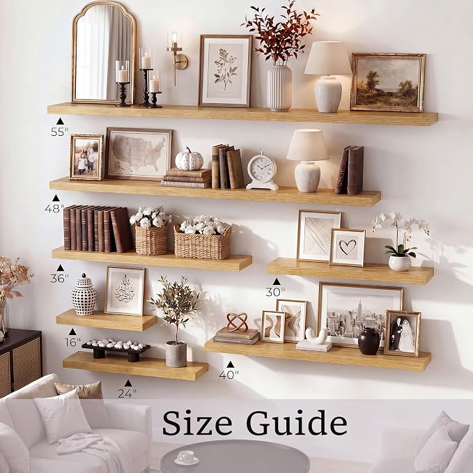Vivelove Wall Floating Shelves for Display with Invisible Brackets, Long Floating Shelves for Bedroom Bathroom Living Room Kitchen Office, 40”X 8" X 1.4", Set of 2 - Oak