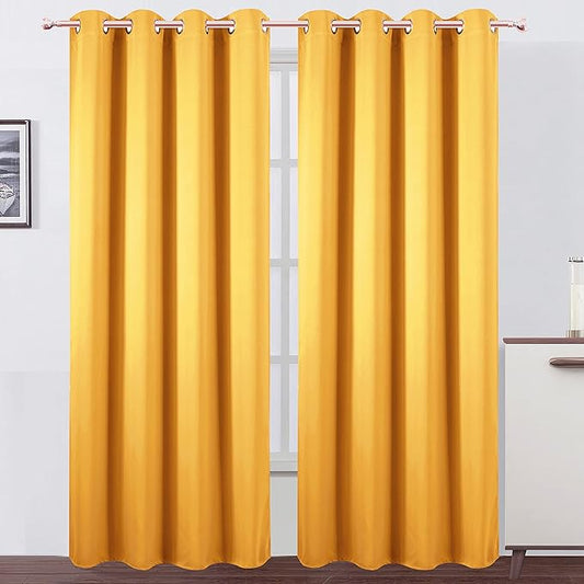 LEMOMO Blackout Curtains 66 x 95 inch/Yellow Curtains Set of 2 Panels/Thermal Insulated Room Darkening Bedroom Curtains