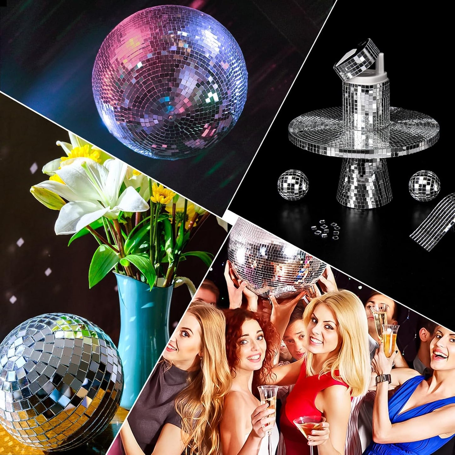 LONGKING 4728 Silver Square Mirror Mosaic Tiles, Glass DIY Craft Decoration, Disco Ball Tiles