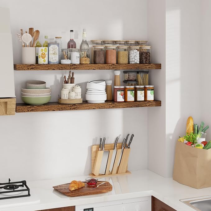 Floating Shelves for Wall, 48 inch Extra Long Floating Shelves, 9.3in Deep Wall Mounted Floating Shelf, Rustic Wall Shelves for Living Room, Bathroom, Kitchen, Office, Floating TV Stand, 2 Packs