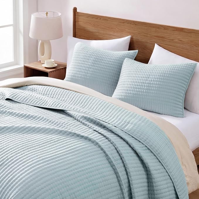 WRENSONGE Twin Quilt-2 Pieces Lightweight Bedspreads Sky Blue Twin Quilt Bedding Set for All Seasons, Soft Summer Coverlet Suitable for Bed, Couch, Quilt Blanket