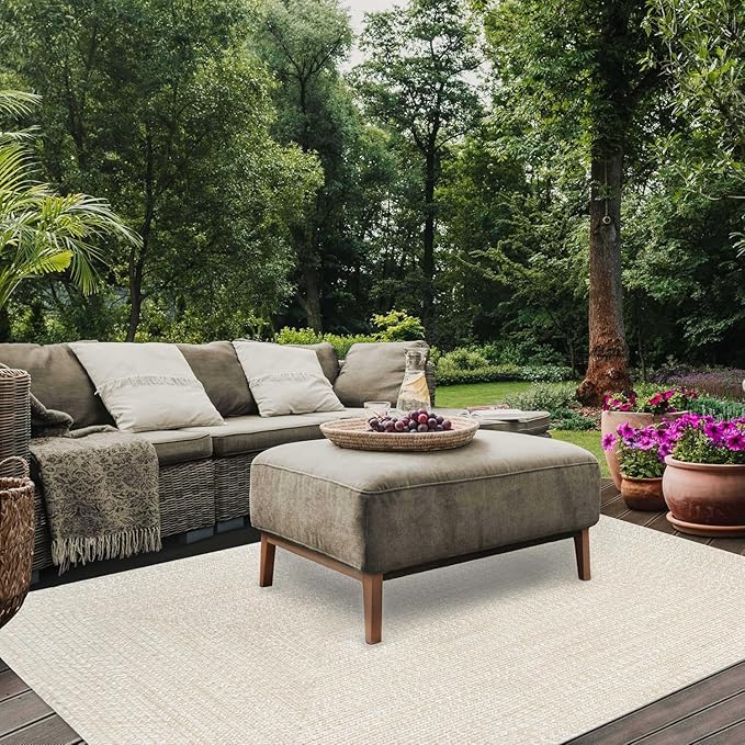 Superior Large Indoor/Outdoor Area Rug, Multi-Tone Reversible Braided Floor Decor for Patio, Front Porch, Entryway, Living Room, Office, Nursery, Artistic Home, 5' x 8', Cream-White