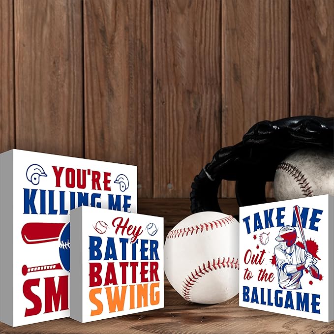 Baseball Decor for Home Baseball Sports Tiered Tray Decor 3 Pcs Decorative Wood Box Signs Rustic Table Desk Shelf Decoration for Bedroom Boys Room Party
