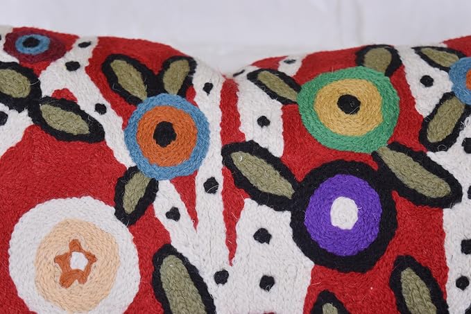 Red Tree of Life Throw Pillow Cover Karla Gerard Floral Pillowcase Reds Flower Pillowsham Floral Chair Cushion Kids Room Hand Embroidered Wool 18x18 Inch