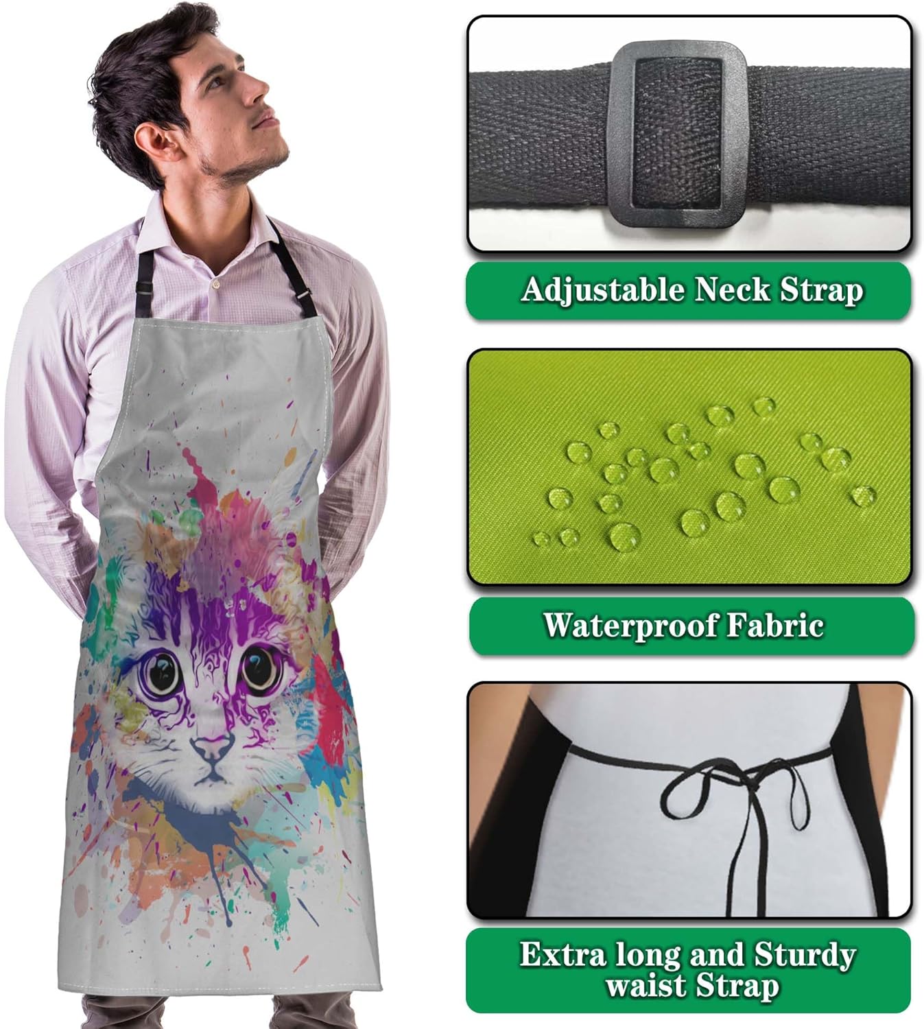 Housewife Apron for Women Abstract Colorful Cat Fun Aprons for Men for Kitchen Cooking Restaurant BBQ Painting Crafting Gardening 27” (W) x 31” (H), Waterproof Apron
