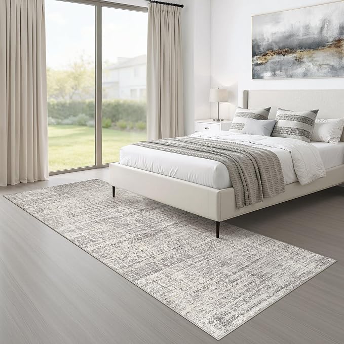 Runner Rug Non-Slip Kitchen Rug: 2x6 Washable Abstract Modern Soft Stain Resistant Indoor Floor Neutral Accent Throw Carpet for Hallway Bathroom Laundry Room Bedroom Entryway- Brown Gray