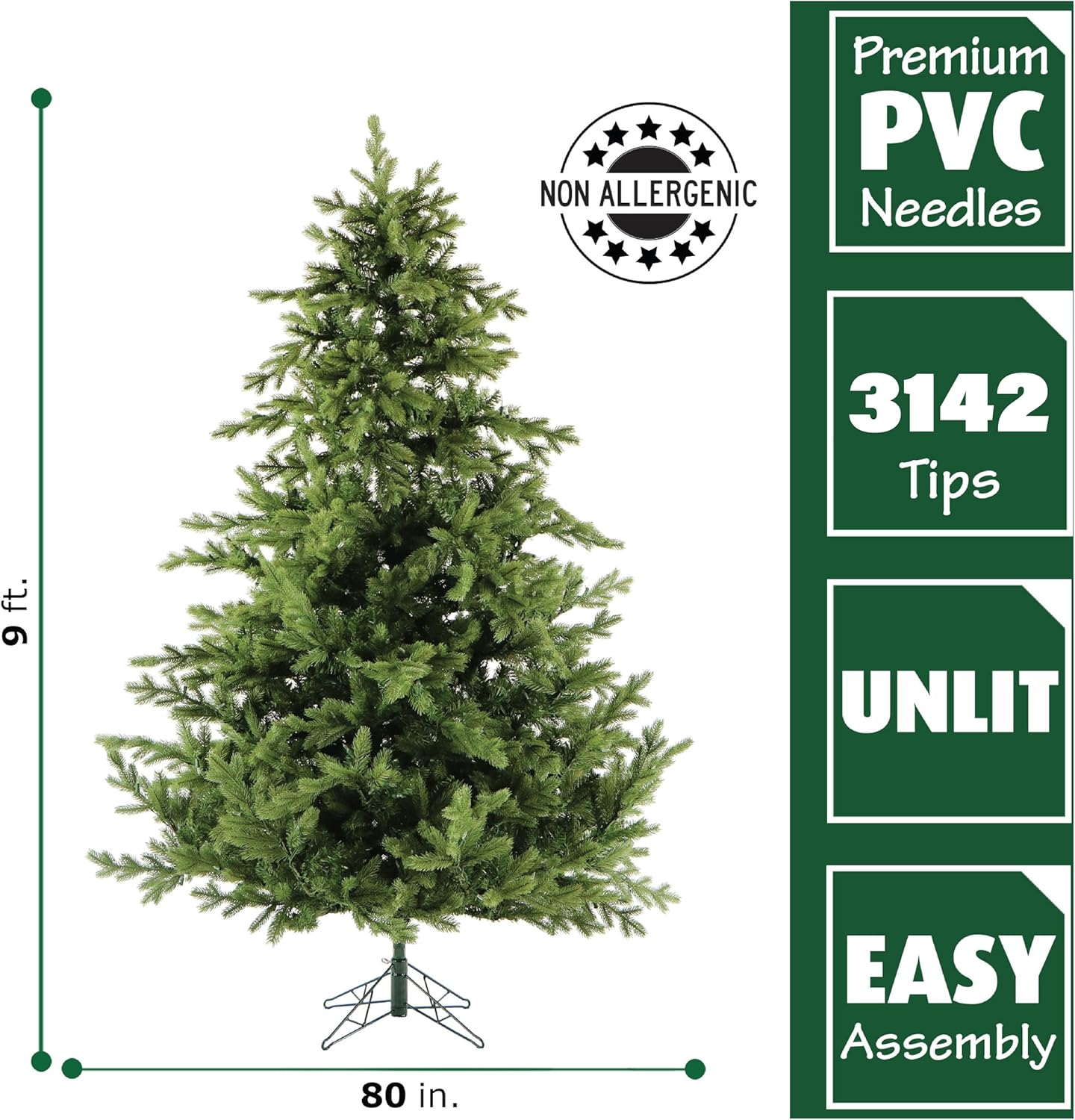 Fraser Hill Farm 9-Ft. Foxtail Pine Artificial Christmas Tree with Stand and No Lights, Unlit Foldable Fake Tree with Realistic Foliage for Home Decoration