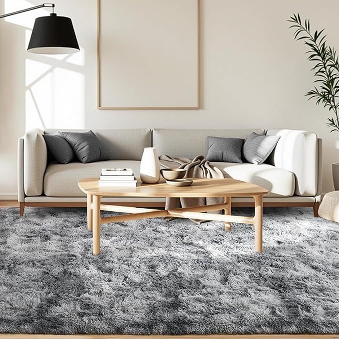 FinRèc Soft Grey Rugs for Bedroom Living Room, 5x8 Feet Fuzzy Shaggy Area Rug, Non-Slip Fluffy Furry Shag Rug for Nursery Kids Room Dorm Room Home Decor, Indoor Plush Floor Carpet