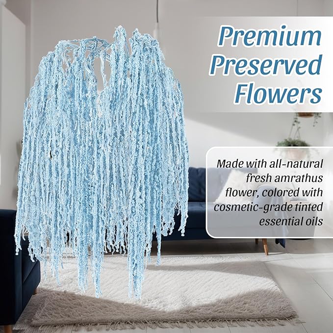 Suncalla 12 Pcs Light Blue Spring Natural Dried Amaranthus Hanging Flowers Amaranthus Artificial Flowers for Wedding Arch Bouquet Floral Garland Wall Home Decoration (23 Inch)