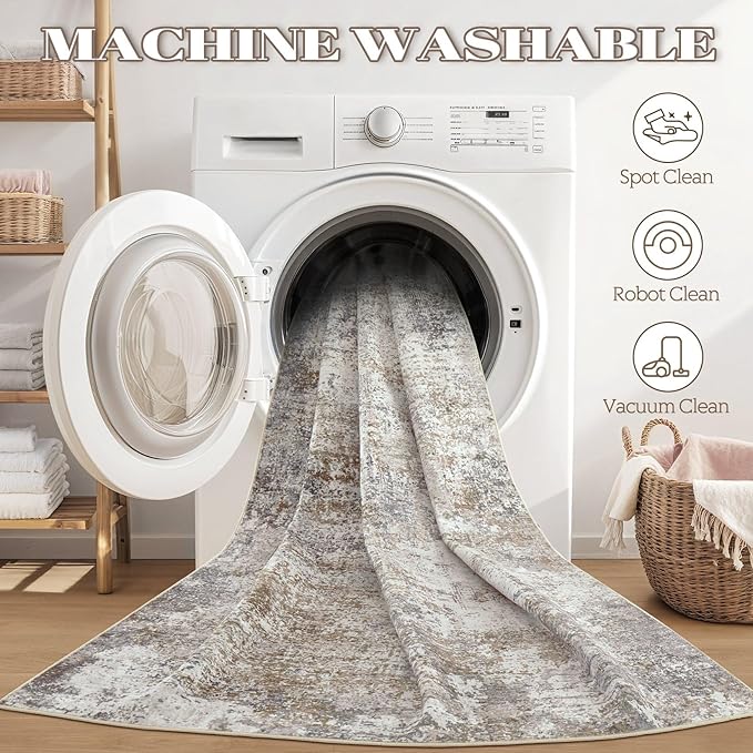 DMOYEST Area Rug Living Room Rugs - 5x8 Abstract Large Soft Indoor Washable Rug Neutral Modern Low Pile Carpet for Bedroom Dining Room Farmhouse Home Office - Brown/Grey/Black