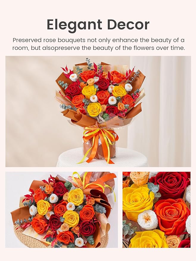 Polylove Flowers for Delivery Prime Forever Flowers Bouquet Preserved Roses Bouquet Flower Gift for Women Wife Mother Day Graduation Birthday (Orange, Big)