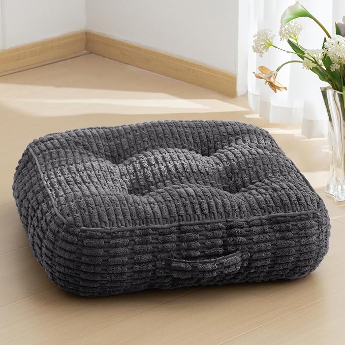 HIGOGOGO 6" Floor Pillow Cushion for Adults, Meditation Cushion Pillow, Blended Corduroy Cover, Large Square Floor Sitting for Tatami Living Room or Yoga, 22x22 Inch, Dark Grey