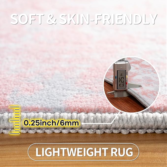 Pink Rug Carpet 9x12 Area Rugs for Bedroom Girls: Washable Modern Rug for Living Room Dining Room Non Slip Low Pile 9 by 12 Indoor Abstract Home Office