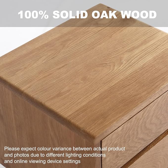 Solid Oak Wood Nightstand, Bedside Table with 2 Drawer, Mid-Century Luxury Night Stand, Modern Sofa Side End Table, Farmhouse Wooden Night Stand Bedside Table for Bedroom, Easy Assembly, Light Walnut