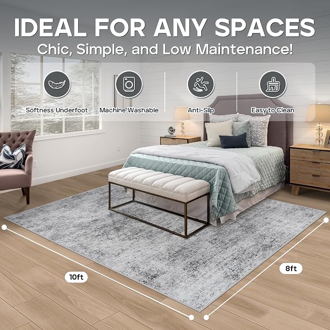 8x10 Area Rugs for Living Room Rug Washable: Modern Large Rug for Dining Room Bedroom Carpet Non Slip 8 by 10 Indoor Abstract Nursery Home Office Grey
