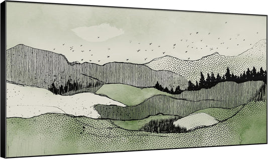 SIGNWIN 36"x60" Extra Large Framed Wall Art Green Line Art Mountain Landscape Illustration for Home Living Room Bedroom Decor (Frame Assembly Required)
