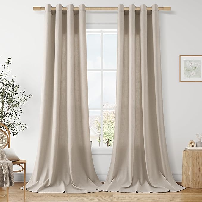 Aersas Cobblestone Extra Long Grommet Linen Curtains 120 Inches Long for Living Room Bedroom Semi Sheer Light Filtering Neutral Boho Farmhouse 120 Inch Length 2 Panel Set for Large Window