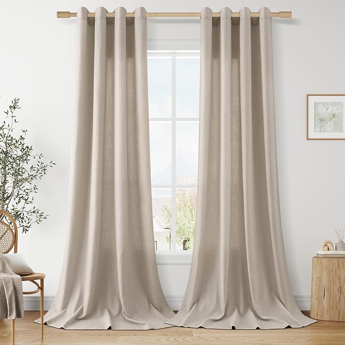 Aersas Cobblestone Grommet Linen Curtains 108 Inches Long for Living Room Bedroom Semi Sheer Light Filtering Neutral Boho Farmhouse 108 Inch Length 2 Panel Set for Large Window 9 Ft