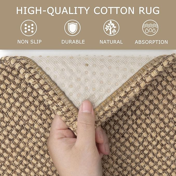 KOZYFLY Boho Runners for Hallways 3x10 ft Washable Kitchen Runner Non Slip Rubber Backed Hallway Rugs Cotton Entryway Runner Rug Floor Carpet for Indoor Hall, Backdoor, Kitchen, Tan/Orange/Brown