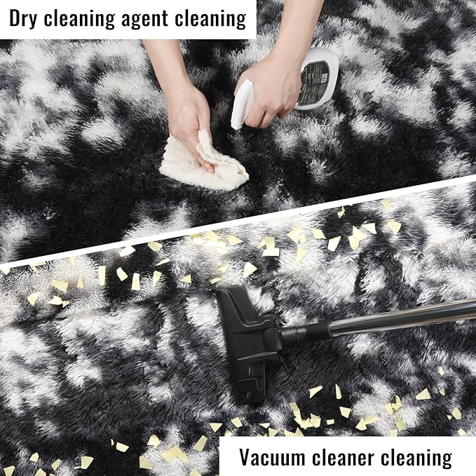 PAGISOFE 9x12 Area Rugs Living Room, Extra Large Black White Grey Rugs for Bedroom Fluffy Indoor Rugs for Kids Room Classroom Dorm Room Aesthetic Shaggy Carpet Plush Modern Cool Rug