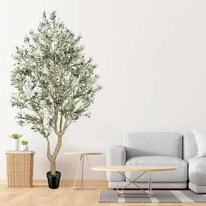 FEELEAD Tall Faux Olive Tree - 10ft (120in) Realistic Artificial Olive Tree, Large Fake Olive Tree with Realistic Leaves & Fruits, Olive Trees Artificial Indoor for Home, Office, Living Room Decor