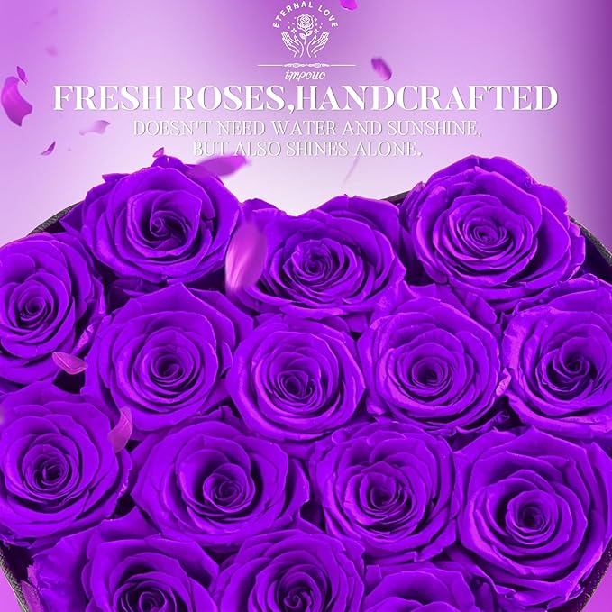 Impouo 16 Preserved Flower Delivery Prime, Preserved Roses in a Box, Birthday Gifts for Women, Mother's Day, and Valentine's Day-Purple Roses