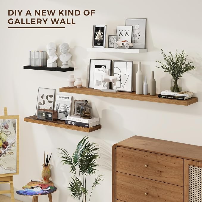 Dreamland 55Inch Walnut Floating Shelves 9.8" Deep Wall Mounted Set of 1 | Wall shelves for bathroom, bedroom, Living Room, kitchen, deep wall mount wood storage display for home decor 55" x 9.8"