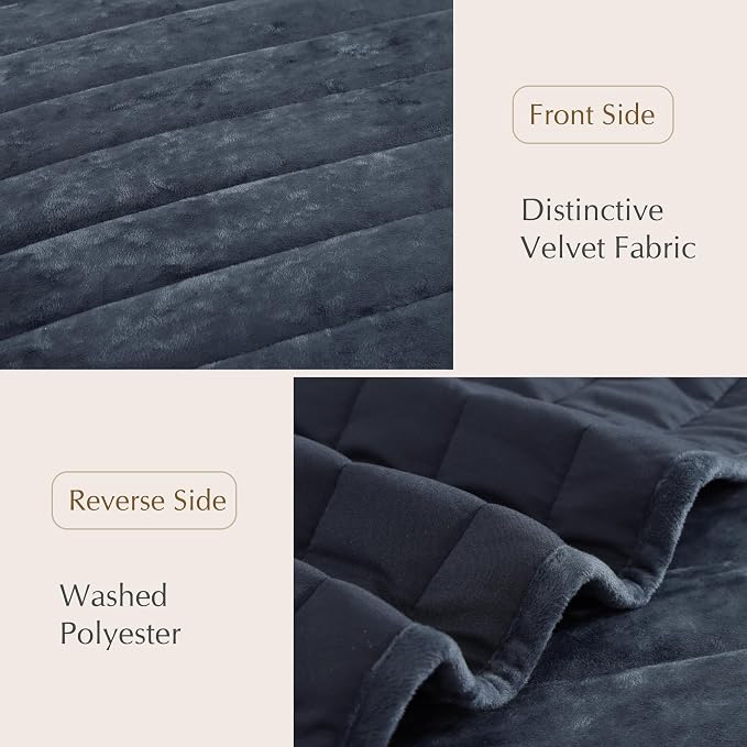WRENSONGE Velvet Queen Quilt Set-3 Pieces Blue Grey Luxurious Velvet Striped Channel Comforter with 2 Shams, Soft Bedspread Coverlet Quilted Bedding Set for All Season