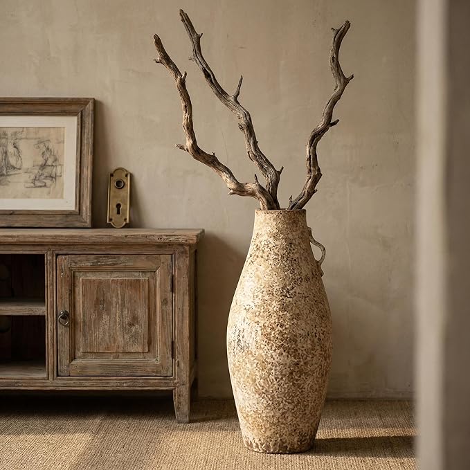 Ceramic Rustic Farmhouse Vase,Extra Large Terra Cotta Vase, Huge Pottery Decorative Flower Vases for Living Room Entryway Table Centerpiece Decor(19.6'' X 8.7'' x 8.7'')(Bottle)