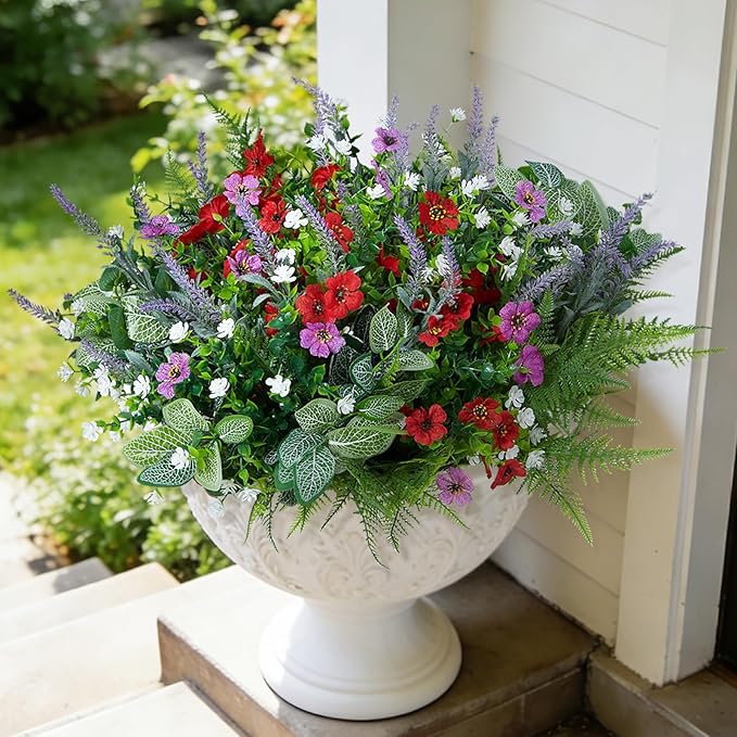 Hrobek Fake Artificial Flowers for Outdoors Faux Plants Outside Indoor,Realistic UV Resistant Silk Flower for Home Patio Garden Back Yard Front Porch Decor Spring Summer(12 Bunches)