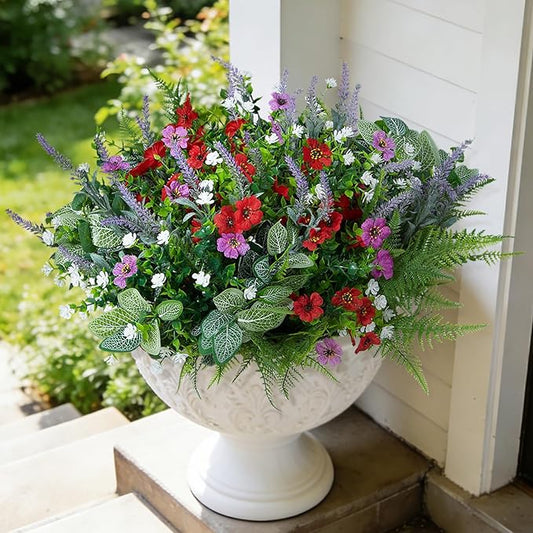 Hrobek Fake Artificial Flowers for Outdoors Faux Plants Outside Indoor,Realistic UV Resistant Silk Flower for Home Patio Garden Back Yard Front Porch Decor Spring Summer(12 Bunches)