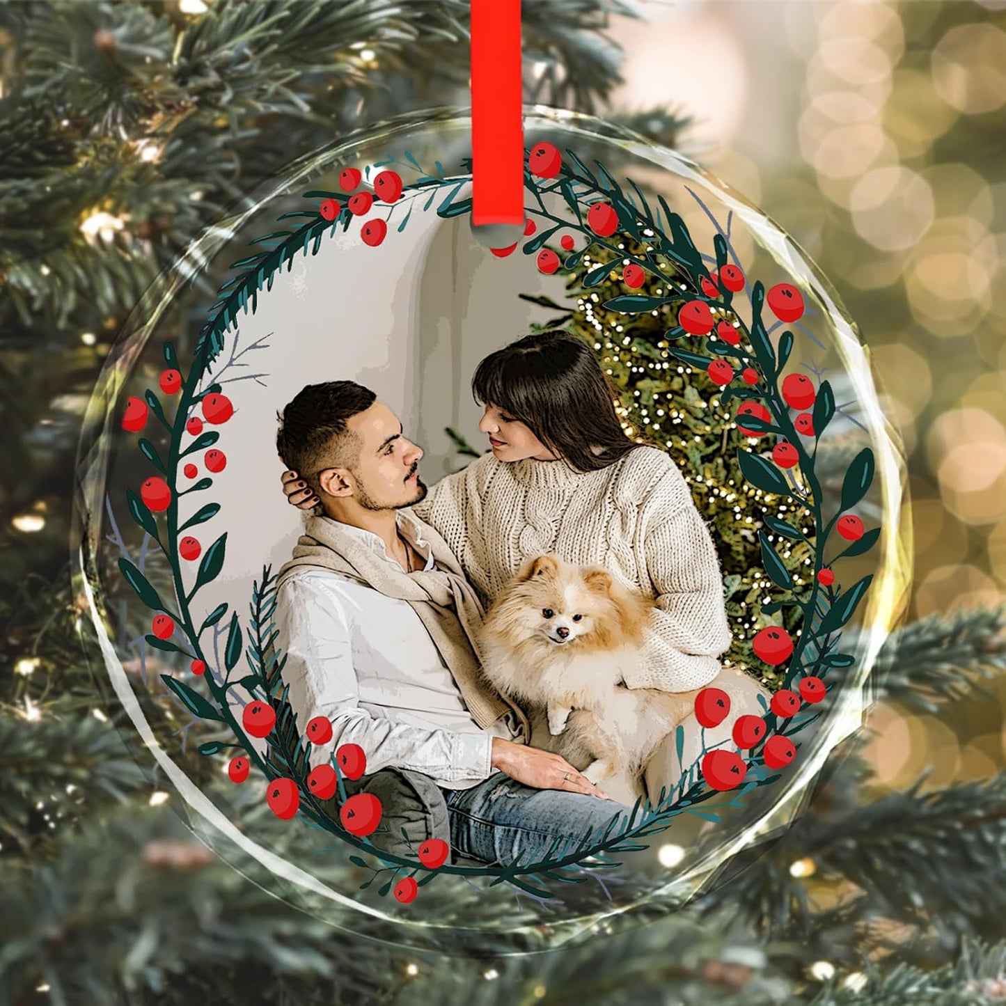 Personalized Christmas Ornaments, Custom Glass Ornament with Photo,Customized Christmas Tree Decor Gifts for Family, Dad, Mom, Him, Her