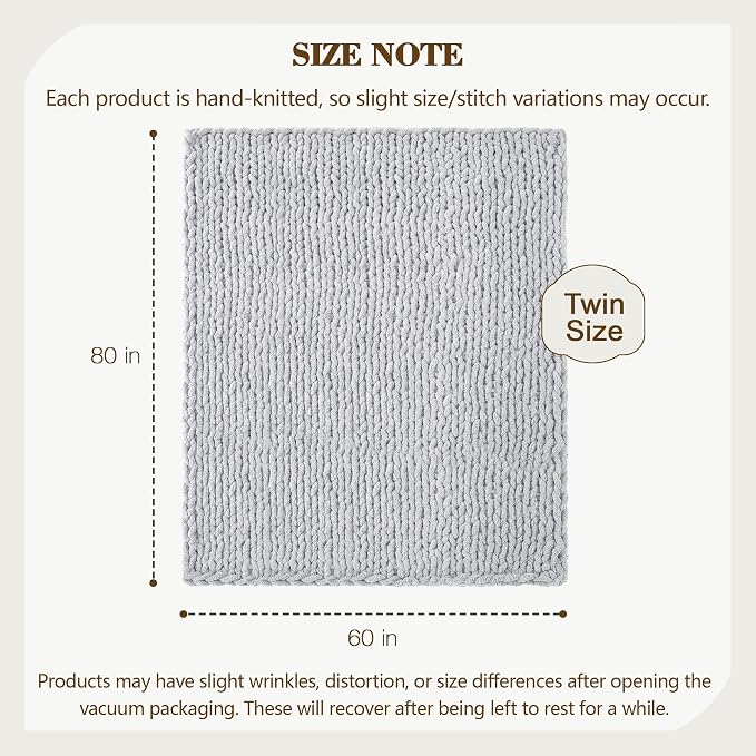Carriediosa Chunky Knit Throw Blanket 60" X 80" Twin, 100% Hand Made Large Chenille Loop Yarn Soft Fluffy Throws for Couch Sofa Bed, Big Crochet Cozy Heavy Thick Cable Woven Blanket, Grey