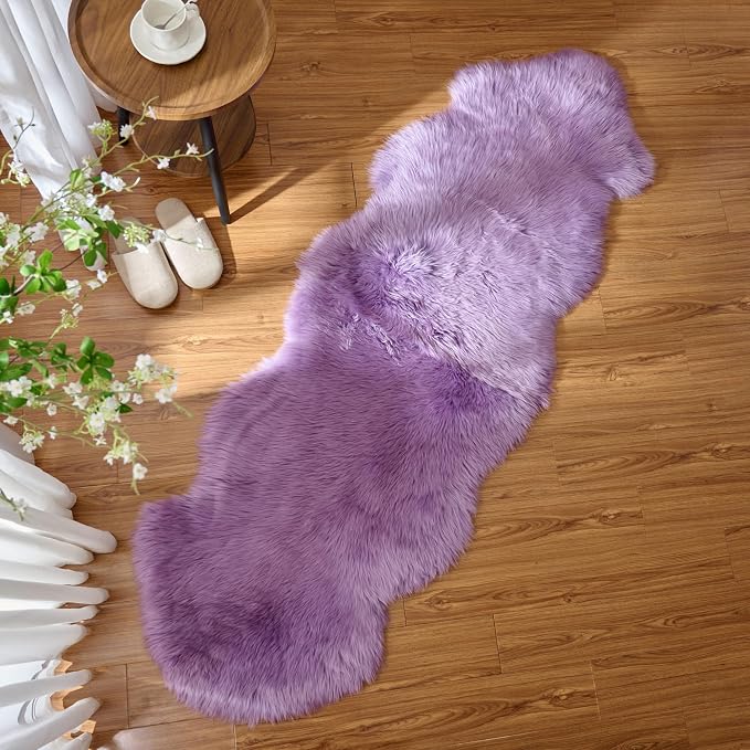 Premium Genuine Sheepskin Area Ruge - Real Wool Fur Shaggy Carpet | Fluffy Soft Natural Lambskin Rug Seat Chair Covers for Couch Sofa Bedroom Living Room(Violet,2×6 Feet Sheepskin)