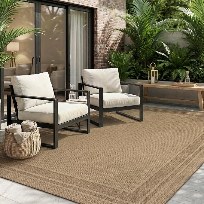 MontVoo-Outdoor Rug-Patio Rug 6x9 ft Polypropylene Indoor Outdoor Rugs Outdoor Carpet for Patio Deck Balcony Porch, Textured Weave, Durable for High Traffic, Fade-Resistant, Modern Neutral Brown