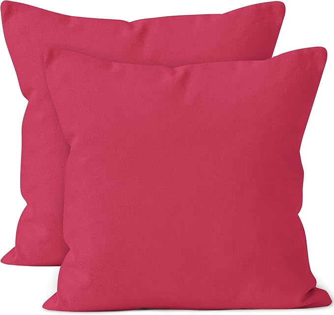 Encasa XO Throw Pillow Covers 16x16 in Set of 2 Hot Pink | No Inserts | Cotton Pillow Covers for Living Room, Bed, Sofa, Couch | Decorative Cushion Covers with Improved Zipper