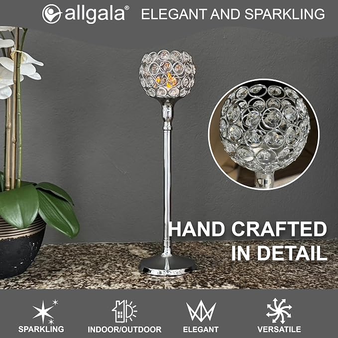 Allgala 16" Crystal Bowl Tealight Votive Decorative Goblet Wine Glass Shaped Candle Holder-Silver-HD89004