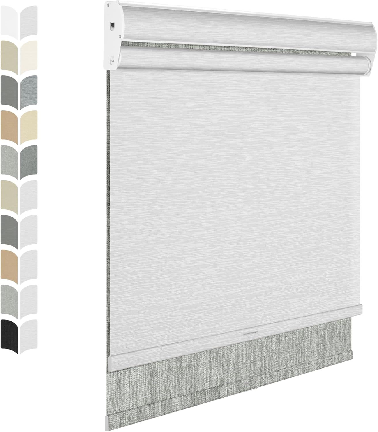 BERISSA Cordless Dual Roller Shades with Cassette Valance,Double Window Shades Blackout and Light Filtering Shades,Day and Night Roller Shades for Home Office Door.Linen Grey and White.35 W x 86" H