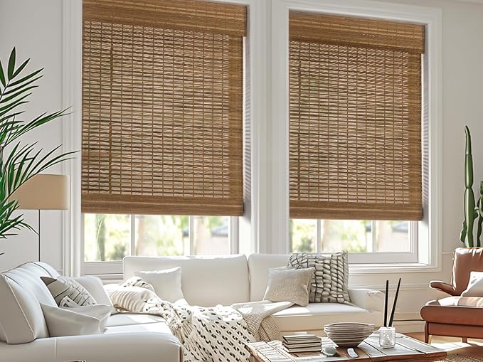 LazBlinds Custom Size Cordless Bamboo Roman Shades, Squirrel | Natural Light Filtering Bamboo Window Blinds, Bamboo Blinds for Bedroom Living Room Office Indoor
