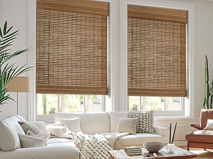LazBlinds Cordless Bamboo Roman Shades for Windows, 35'' W x 60'' H | Natural Light Filtering Bamboo Window Blinds, Bamboo Blinds for Bedroom Living Room Office Indoor