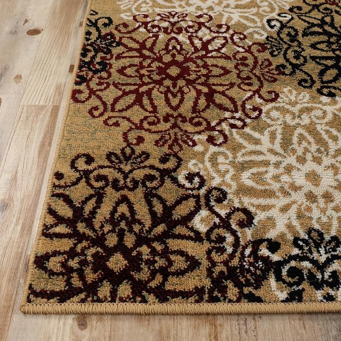 Superior Indoor Area Rug, Jute Backing, Plush Rugs for Entry, Office, Living, Dining, Kitchen, Hardwood Floors, Vintage Aesthetic, Boho Home Decor, Leigh Collection, 4' x 6', Gold