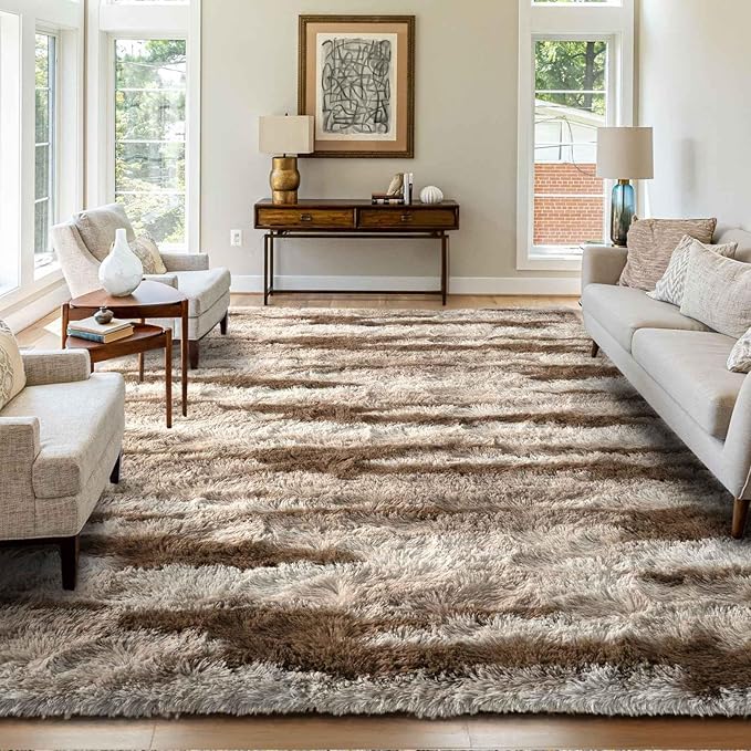 FinRèc 6x9 Brown Rugs for Living Room Bedroom, Fluffy Shaggy Area Rug, Non-Slip Soft Shag Rug for Nursery Kids Room Dorm Room Home Decor, Indoor Plush Floor Carpet