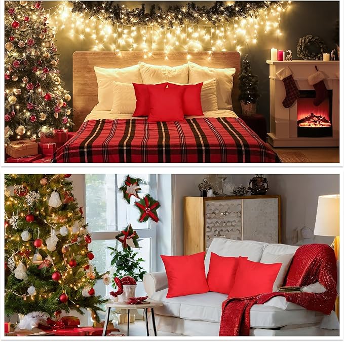Colingmill 4 Set Waterproof Red Outdoor Throw Pillow Covers with 4 Pillow Inserts 18x18 Inch Decorative Waterproof Throw Cushion for Sofa Couch Home Patio