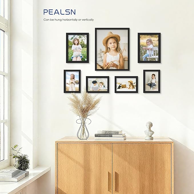 PEALSN 7 Pack Collage Picture Frames, Gallery Wall Frame Set with One 11x14, Two 5x7, and Four 4x6, Multiple Photo Frames for Wall Gallery Decor, Black